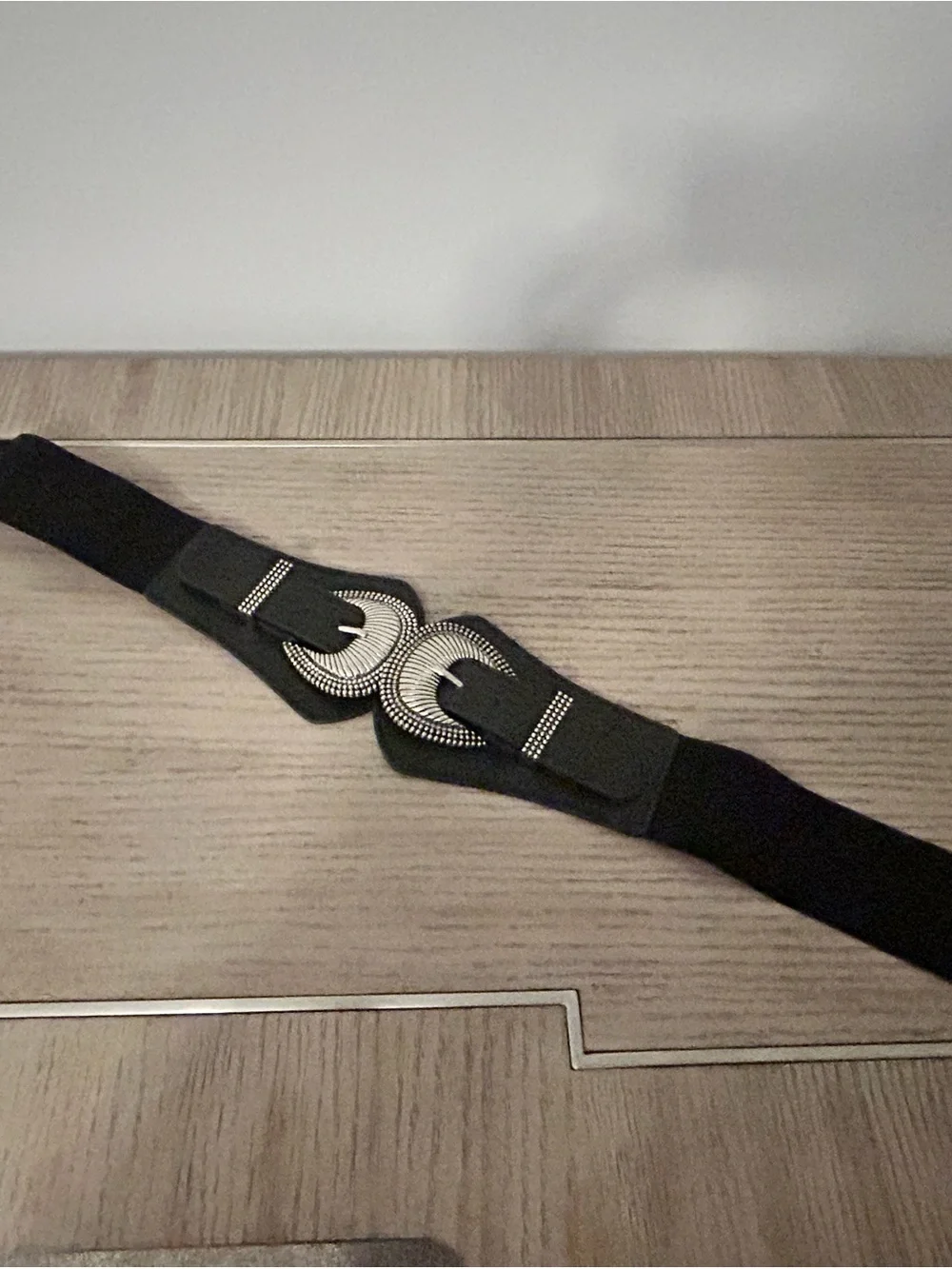 Torrid Black Stretch Waist Belt Silver Double Crescent Buckle Size 1/2